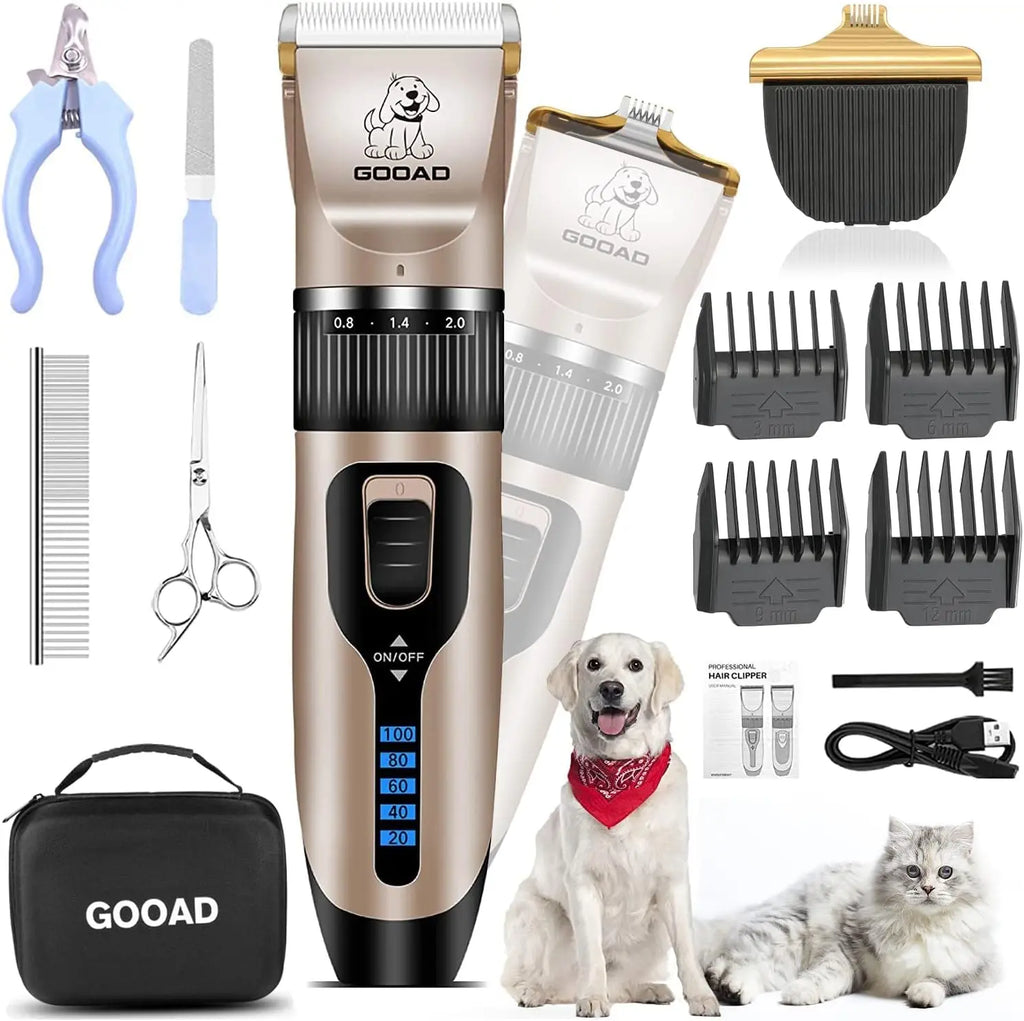 Low Noise Cordless Dog Clippers for Grooming Heavy Thick Hair, Pet Shaver with Paw Trimmer for Small Large Dogs Cats