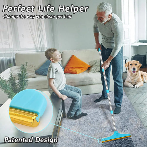 Adjustable Pet Hair Rake for Carpets and Rugs, 60" Long Handle with Patented Design, Reusable Dog Cat Hair Remover