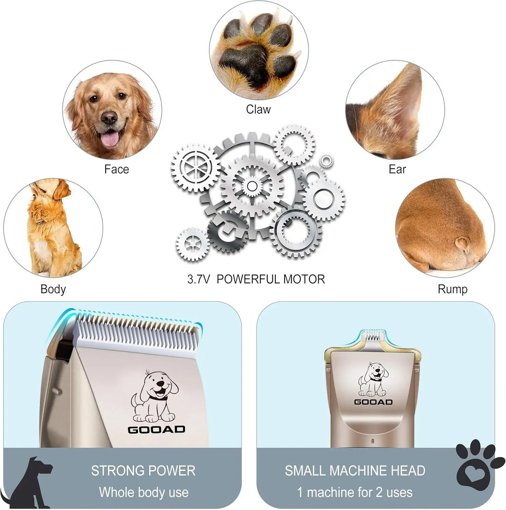 Low Noise Cordless Dog Clippers for Grooming Heavy Thick Hair, Pet Shaver with Paw Trimmer for Small Large Dogs Cats