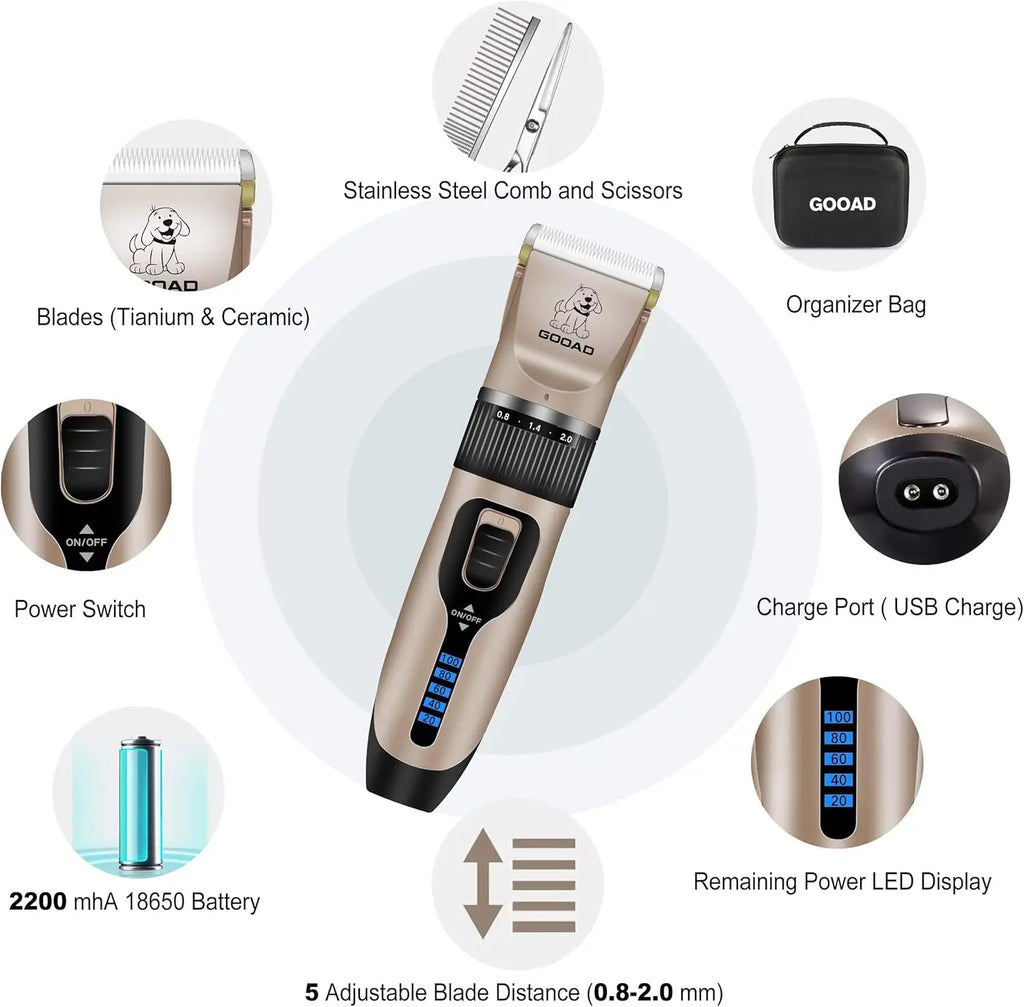 Low Noise Cordless Dog Clippers for Grooming Heavy Thick Hair, Pet Shaver with Paw Trimmer for Small Large Dogs Cats