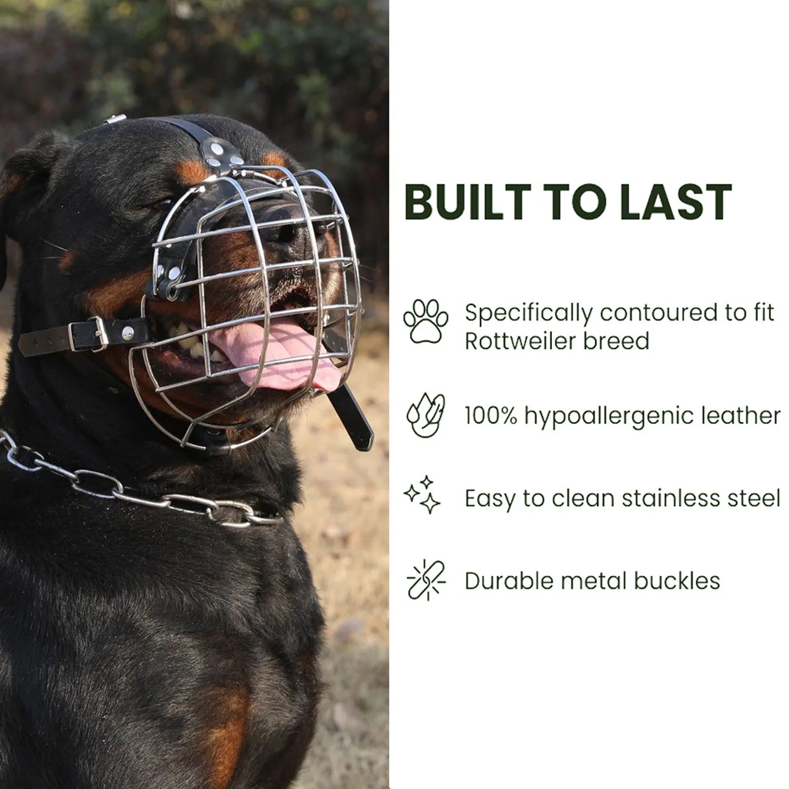 Dog Muzzles to Prevent Biting Metal Wire Dog Mouth Guard with PU Leather Strap Breathable Cage Muzzle for Medium Large Sized Pet