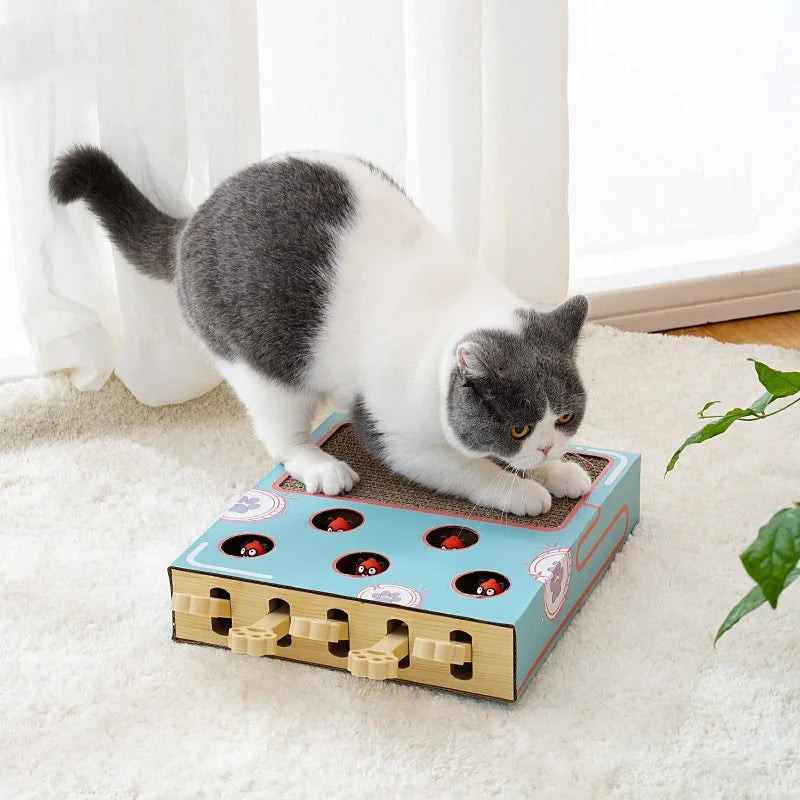 Interactive Whack-a-Mole Cat Toy Multifunctional Scratching Board Funny Claw Rest Play Area for Kittens And Cats